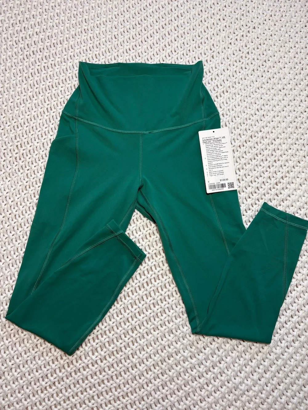 lululemon cascadia green align hr pant 25” pockets size 6